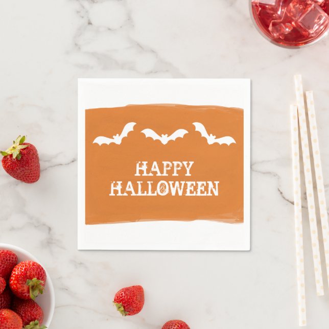 Orange White Watercolor Bats Halloween Napkin (Insitu)