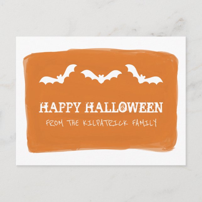 Orange White Watercolor Bats Halloween Postcard (Front)