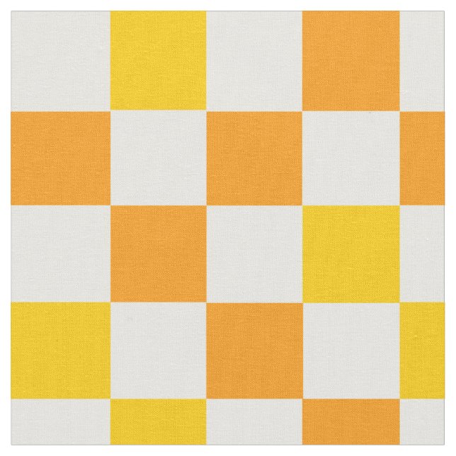 Orange White Yellow Checkered Pattern Design  Fabric (Close Up)