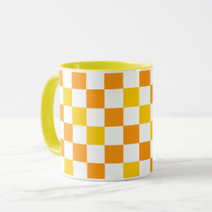 Orange White Yellow Chequered Pattern Design Mug