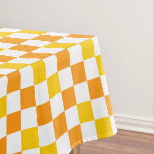 Orange White Yellow Chequered Pattern Design  Tablecloth