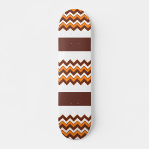 Orange White Zigzag Chevron Striped Pattern Skateboard