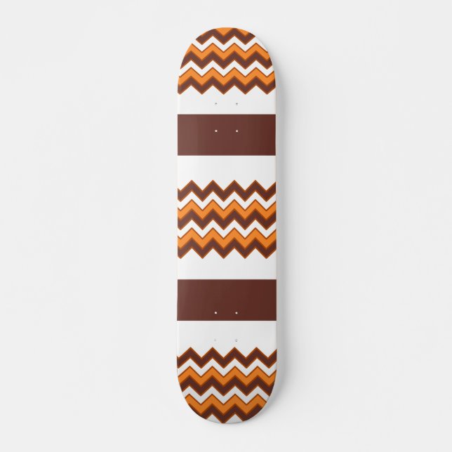 Orange White Zigzag Chevron Striped Pattern Skateboard (Front)