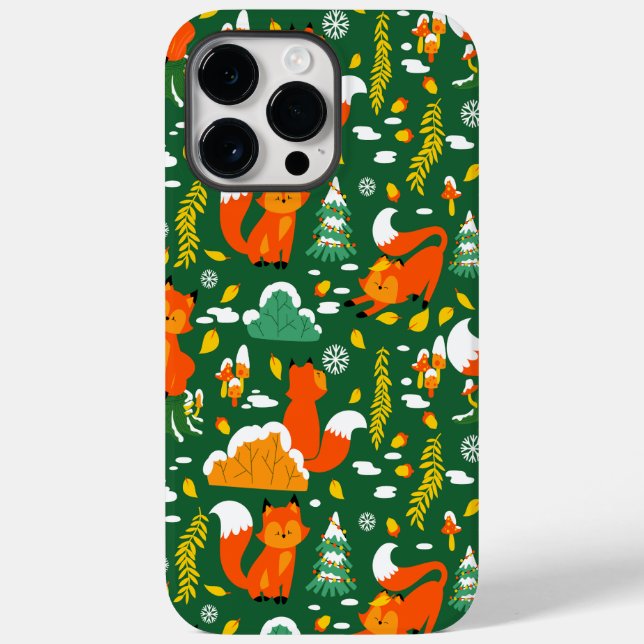 Orange Wild Autumn Winter Forest Fox Case-Mate iPhone Case (Back)