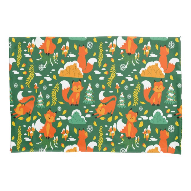 Orange Wild Autumn Winter Forest Fox Pillowcase (Front)
