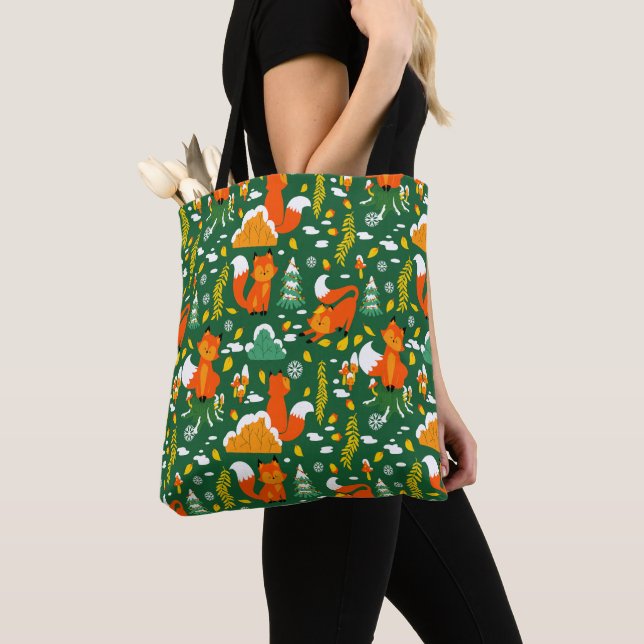 Orange Wild Autumn Winter Forest Fox Tote Bag (Close Up)