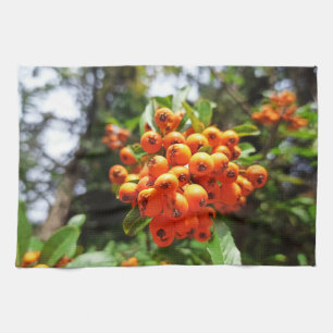 Orange Wild Berries Autumn Botanical Nature Tea Towel