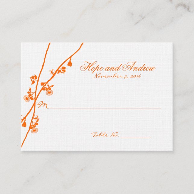 Orange Wild Flower Branche Wedding Place Card (Front)