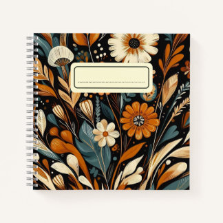 Orange Wildflower & Bird – Whimsical Folk Art Notebook