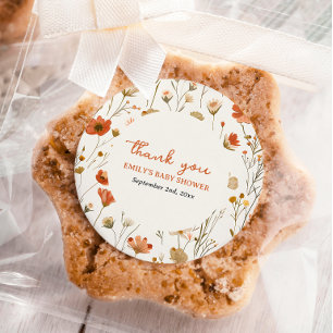 Orange Wildflower Pretty Boho Fall Baby Shower Classic Round Sticker