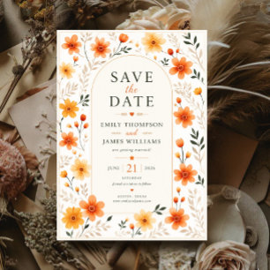 Orange Wildflower Rustic Floral Elegant Botanical Save The Date