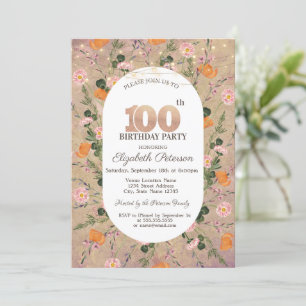 Orange Wildflower String Lights 100th Birthday Invitation