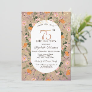 Orange Wildflower String Lights 75th Birthday Invitation