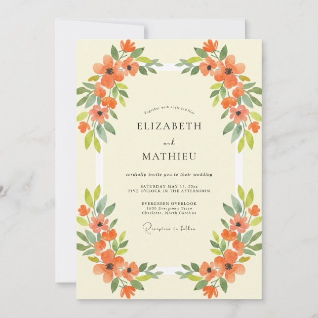 Orange Wildflower Wedding Invitation (Front)