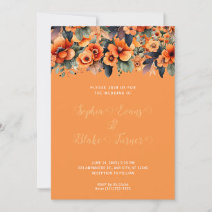 Orange Wildflowers Arrangement Orange Wedding Invitation