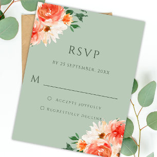 Orange Wildflowers Botanical Sage Green RSVP Card