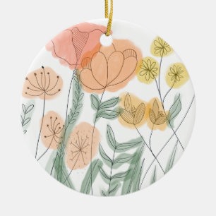 Orange Wildflowers Ceramic Tree Decoration