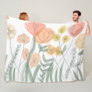 Orange Wildflowers  Fleece Blanket