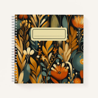 Orange Wildflowers & Golden Birds in Modern Folk Notebook