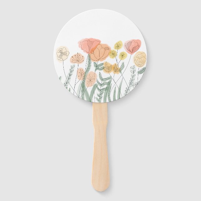 Orange Wildflowers Hand Fan (Front)