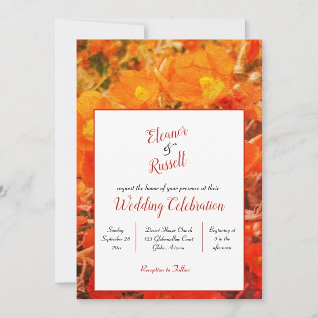Orange Wildflowers Rustic Floral Wedding Invitation (Front)