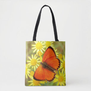 Orange Winged Butterfly And Flowers Tote Bag