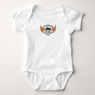 Orange wings, grey and motorcycle personalizable baby bodysuit