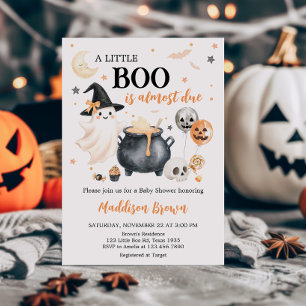 Orange Witch Ghost Little Boo Baby Shower Invitation