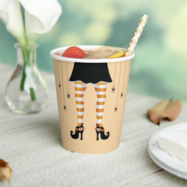 Orange Witch Legs And Creepy Spiders Halloween Paper Cups (Insitu)