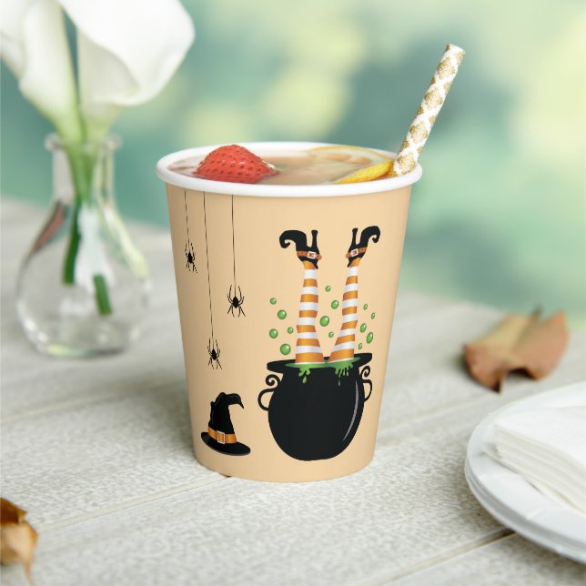 Orange Witch Legs And Creepy Spiders Halloween Paper Cups (Insitu)