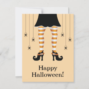 Orange Witch Legs And Spiders Happy Halloween Text Postcard
