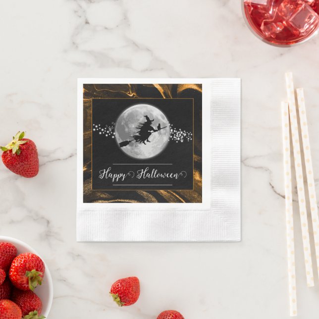 Orange Witch Silhouette Halloween Napkin (Insitu)