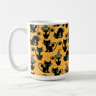 ORANGE WITH ADORABLE HALLOWEEN BLACK CATS COFFEE MUG