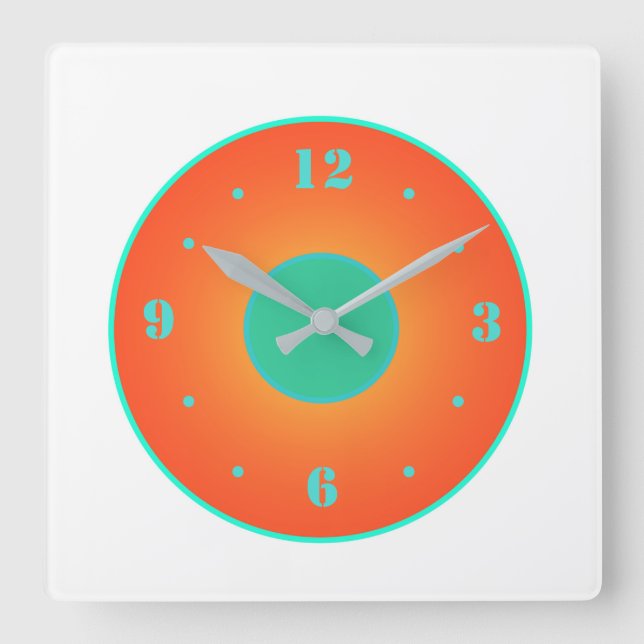 Orange with Aqua Green on White Background  Clock (Front)