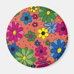 Orange with Brightly Coloured Flowers Magnet