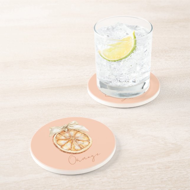 Orange with Pretty Cream Bow Coaster (Side)