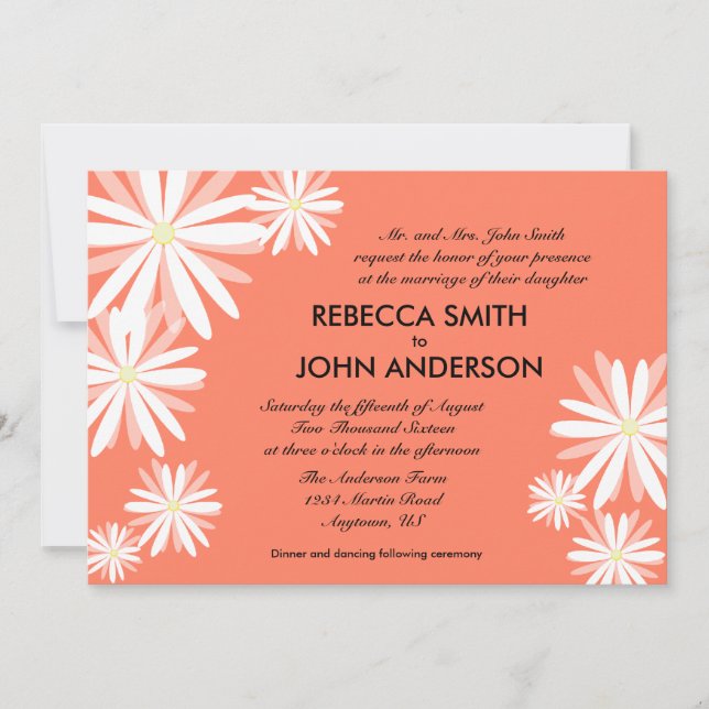Orange with White Daisies Wedding Invitation (Front)