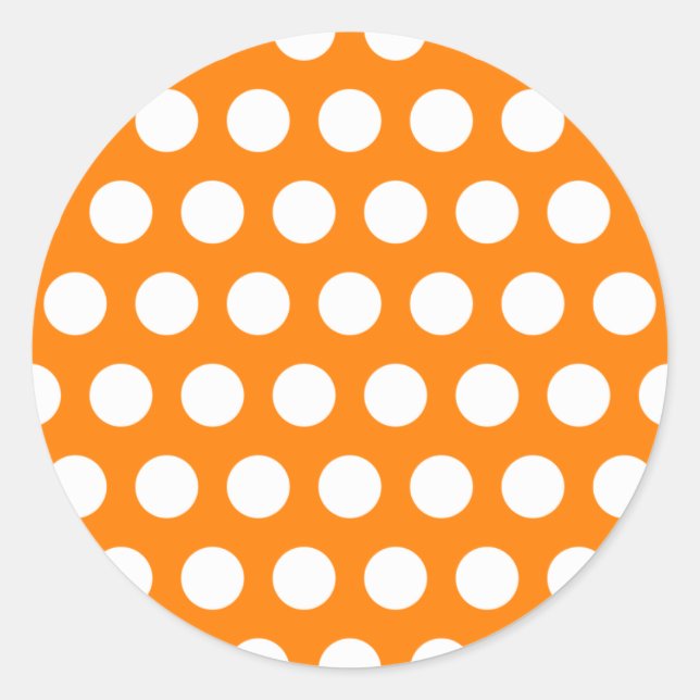 Orange with White Polka Dots Classic Round Sticker (Front)