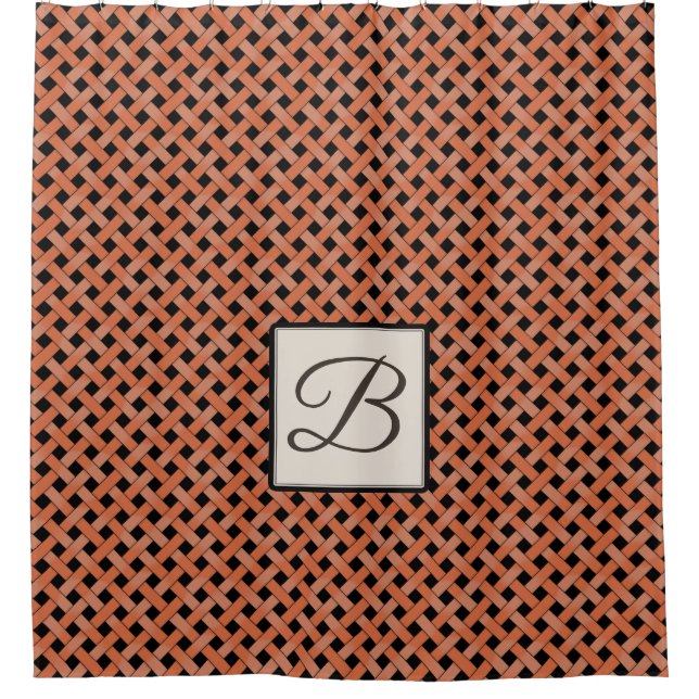 Orange Woven Rattan on Custom Colour with Monogram Shower Curtain (Front)