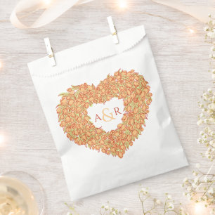 Orange wreath heart tulip monogram wedding favour bags