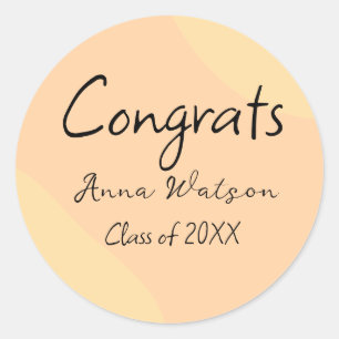 Orange yellow abstract graduate congrats add name  classic round sticker
