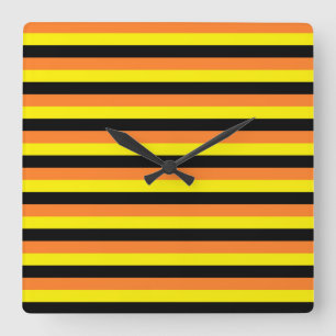 Orange, Yellow and Black Stripes Square Wall Clock
