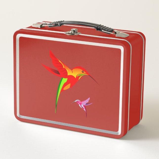 Orange Yellow And Green Hummingbird Metal Lunch Box (Front)