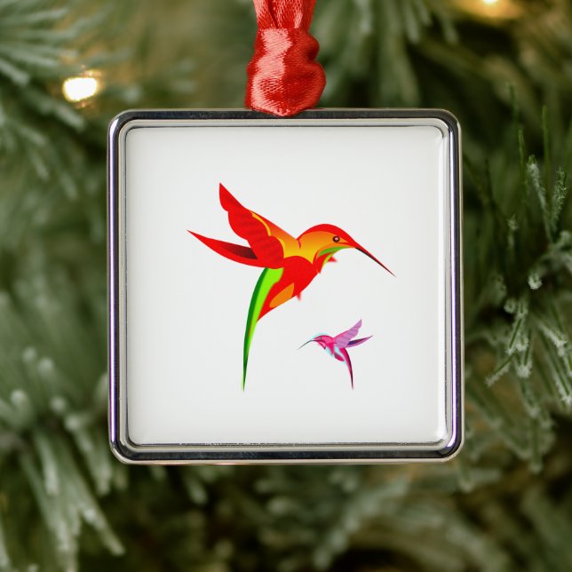 Orange Yellow And Green Hummingbird Metal Tree Decoration (Tree)