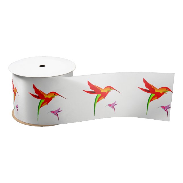Orange Yellow And Green Hummingbird Satin Ribbon (Spool)