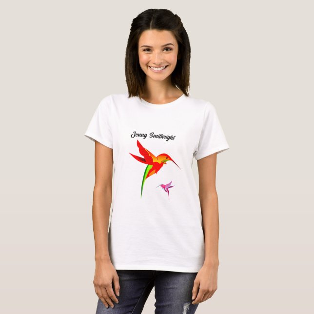 Orange Yellow And Green Hummingbird T-Shirt (Front Full)