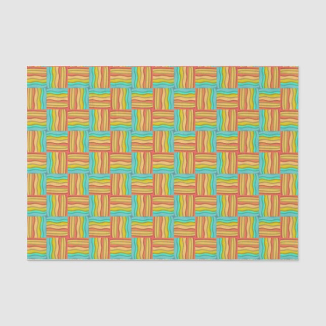 Orange Yellow And Turquoise Woven Patterned Tissue Paper (Front)