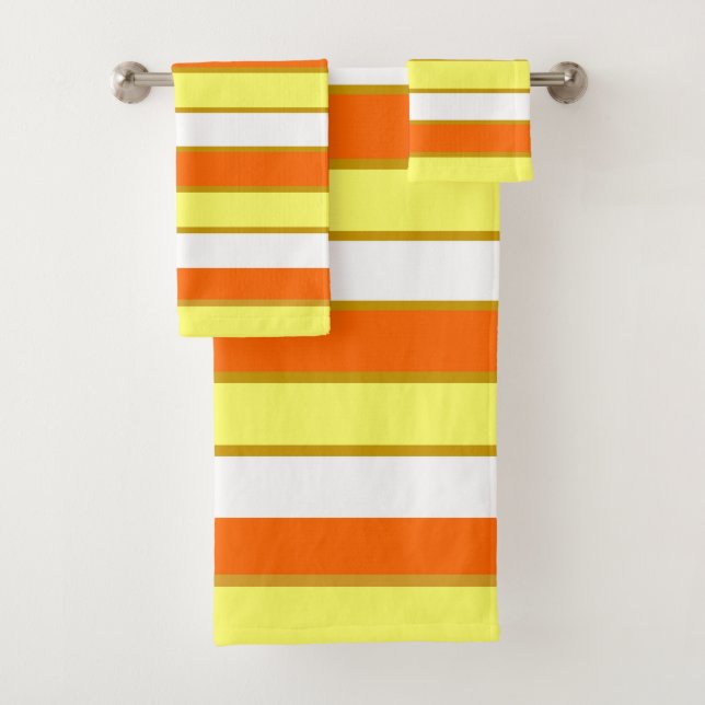 Orange, Yellow and White Stripes Bath Towel Set (Insitu)