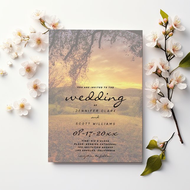 Orange yellow beautiful sunset countryside wedding invitation (Orange yellow beautiful sunset countryside wedding)