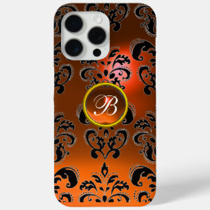 ORANGE YELLOW BLACK DAMASK GEMSTONE MONOGRAM iPhone 15 PRO MAX CASE